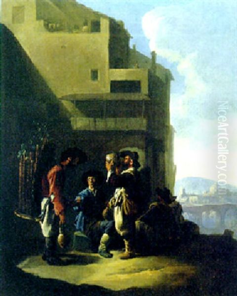 A Water Seller In An Italianate Town Oil Painting by Johannes Lingelbach