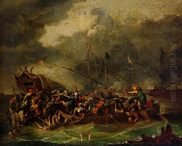 A Seabattle Between Turks And Europeans (battle Of Lepanto?) Oil Painting by Johannes Lingelbach