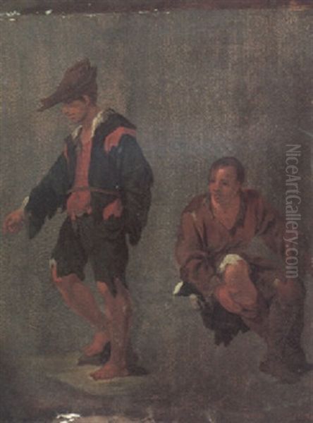 A Man Walking And A Man Sitting Oil Painting by Johannes Lingelbach