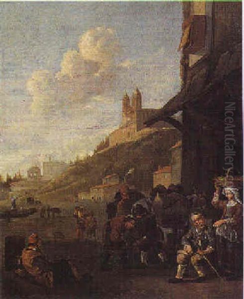 Maniscalco, Contadini Ed Astanti Presso Piazza Di Spagna Oil Painting by Johannes Lingelbach