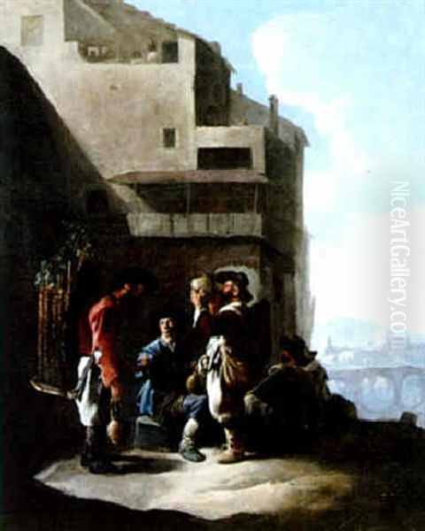 Paysans Devant Une Auberge Oil Painting by Johannes Lingelbach