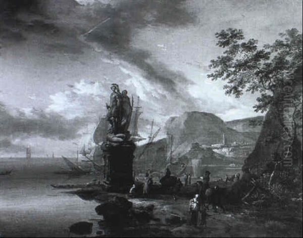 Sudlandischer, Levantinischer Hafen Mit Sieger-denkmal Oil Painting by Johannes Lingelbach