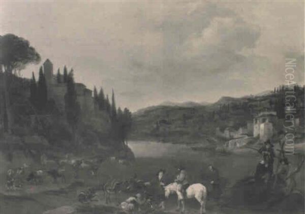 Vue Du Tibre Oil Painting by Johannes Lingelbach