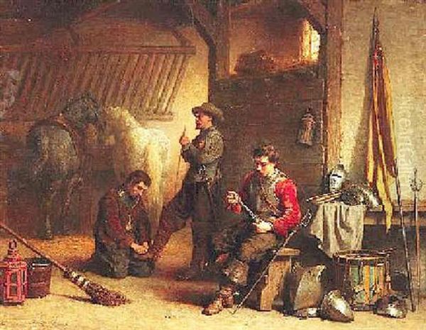 Musketiere Im Stall Oil Painting by Lambertus Lingeman