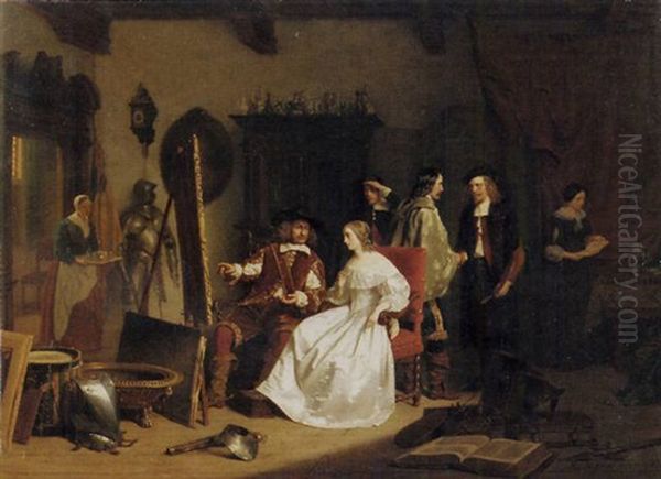 In The Artist's Studio: Jan Six Visiting Rembrandt In His Studio Oil Painting by Lambertus Lingeman