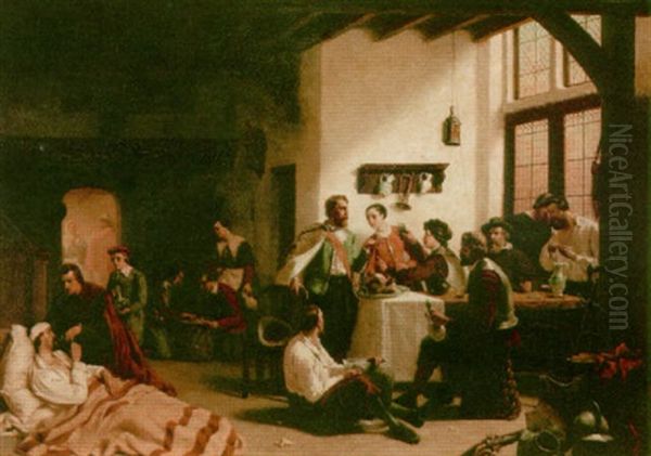 Soldiers Resting In An Inn Oil Painting by Lambertus Lingeman