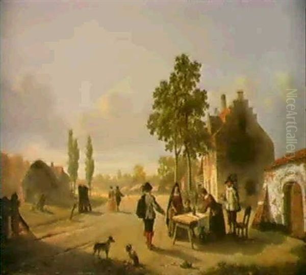 Markttag In Einer Hollandisch-en Kleinstadt. Oil Painting by Lambertus Lingeman