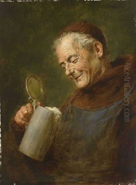 Bruder Kellermeister Schaut Auf Das Schaumende Bier Im Krug Oil Painting by Eugen Lingenfelder