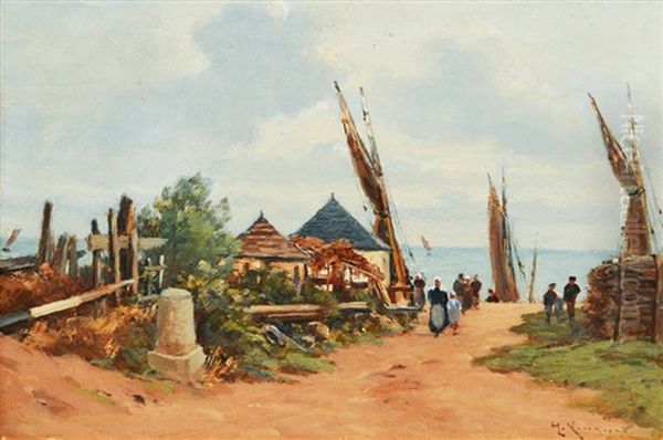 Coastal Scene In The Bretagne Oil Painting by Henri Linguet