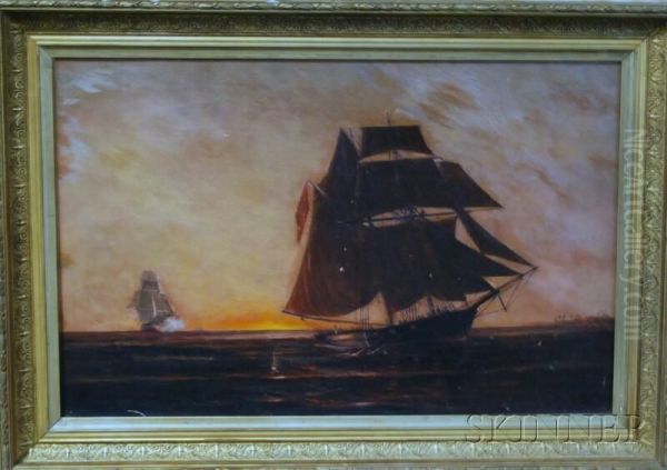 Spanish Slave Ship Overhauled Oil Painting by Samuel Green Wheeler Benjamin