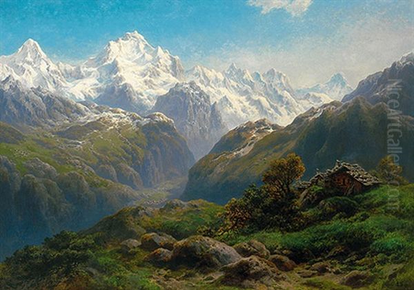 Berner Oberland, Jungfrau, Monch Und Wengern-alpe Oil Painting by Paul Rudolf Linke