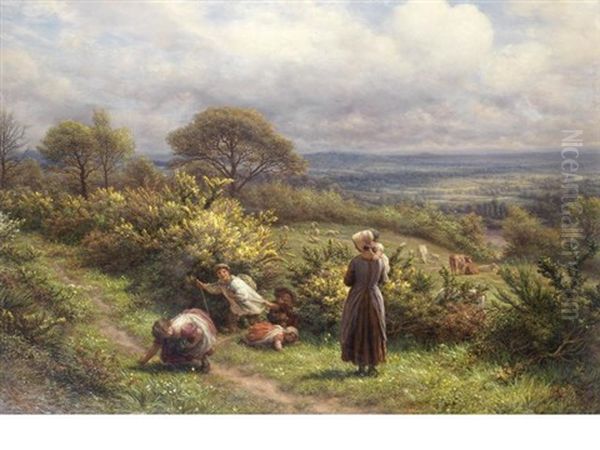 A May Morning While Earth Herself Is Adorning, This Sweet May-morning Oil Painting by James Thomas Linnell