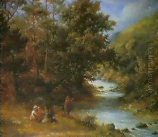 Boys Fishing, Somersetshire Oil Painting by James Thomas Linnell