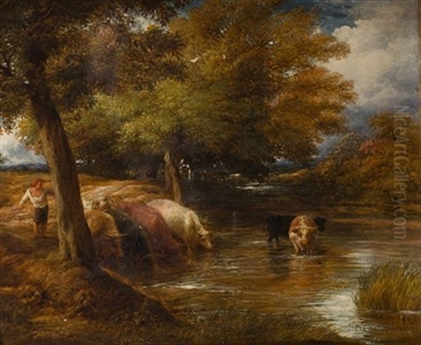 Ganado En El Campo Oil Painting by John Linnell