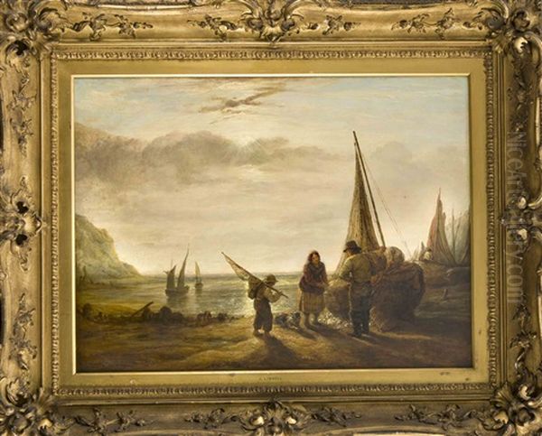 Fischerfamilie Am Ufer Oil Painting by John Linnell