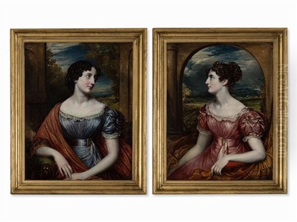 Pair Large-scale Portraits Oil Painting by John Linnell