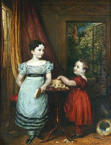 Portrait Of Cornelia Maria And Frederick Darling Oil Painting by John Linnell