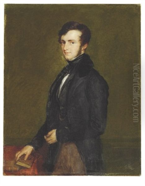 Portrait Of John Davies Gilbert Standing Beside A Table Oil Painting by John Linnell