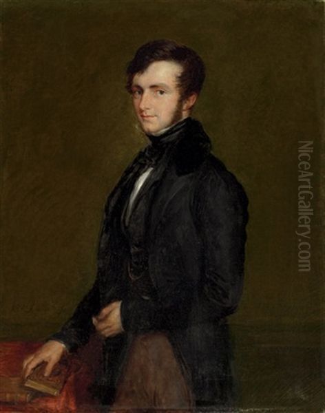 Portrait Of John Davies Gilbert Standing Beside A Table by John Linnell