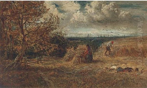 Harvesting Oil Painting by John Linnell