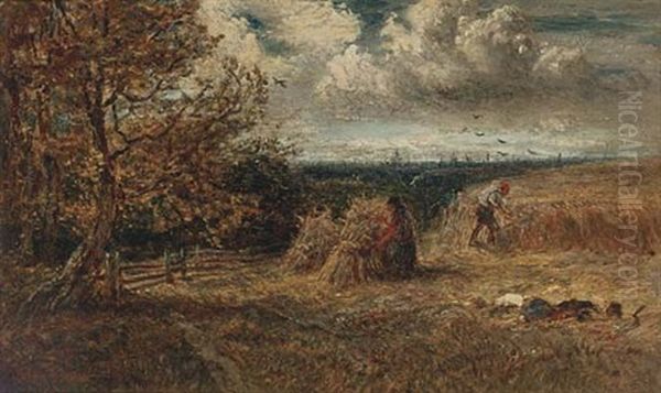 Harvesting Oil Painting by John Linnell