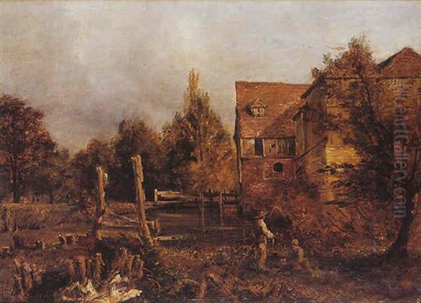 Pecheurs Devant Un Moulin Oil Painting by John Linnell