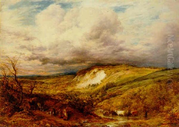 A Surrey Chalkpit Oil Painting by John Linnell