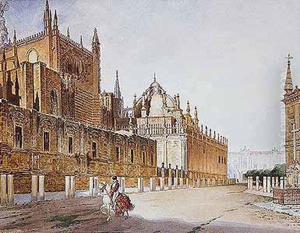 Vista De La Catedral De Sevilla Oil Painting by Rafael Benjumea