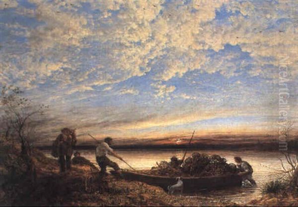 Sunset: Hauling In The Catch Oil Painting by John Linnell