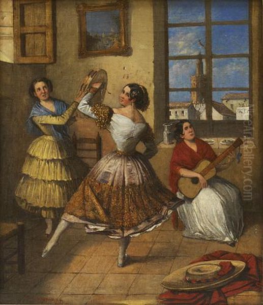 Baile Por Sevillanas Oil Painting by Rafael Benjumea