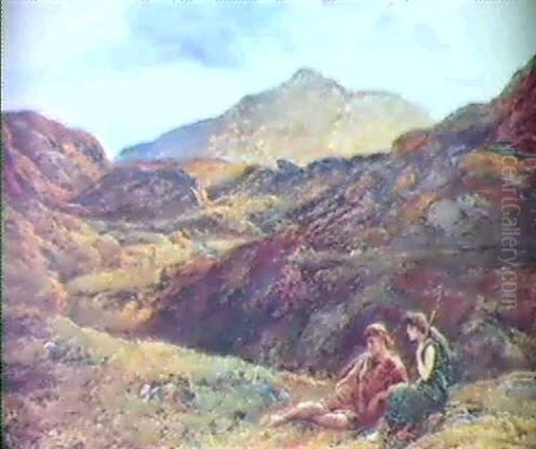 Shepherd And Shepherdess Resting In The Hills Oil Painting by John Linnell