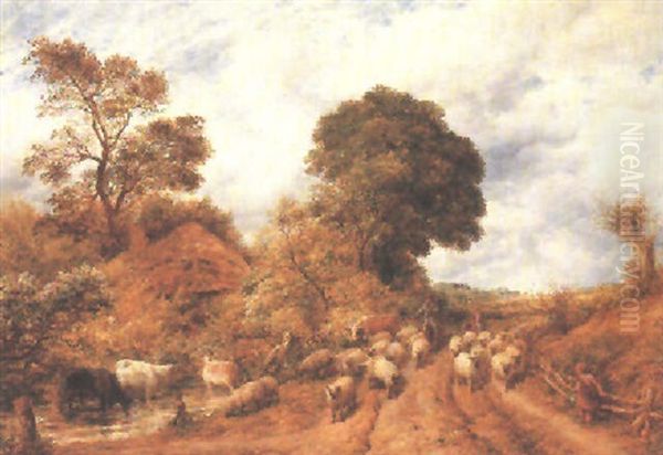 A Country Road Oil Painting by John Linnell