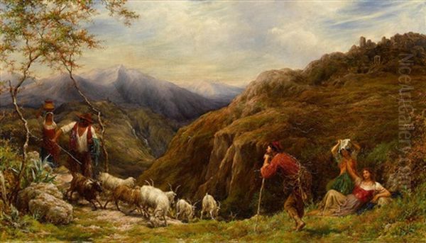 Goat Herds In The Apennines Oil Painting by William Linnell