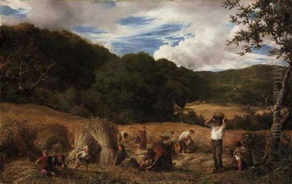 Harvest, When Labor Drinks His Boiling Sweat To Thrive - Chapman's Hesiod Oil Painting by William Linnell