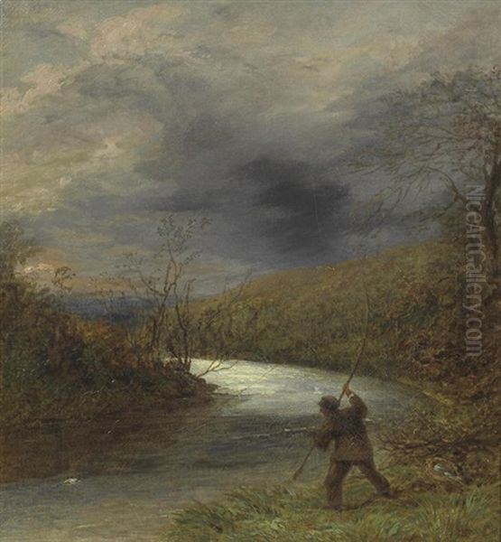 An Evening Trout Oil Painting by John Linnell