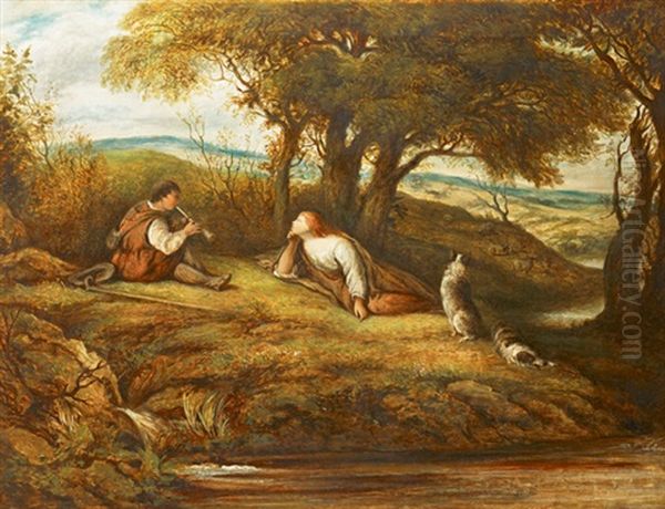 Idylle Au Bord Du Ruisseau by John Linnell