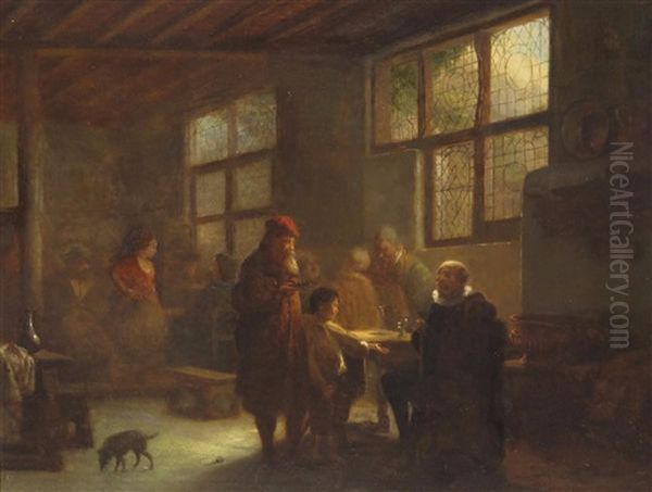 A Tavern Interior Oil Painting by Willem Linnig the Elder