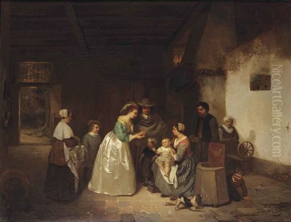 Paying A Visit To The Less Fortunate Oil Painting by Willem Linnig the Elder