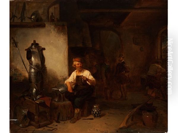 In Der Waffenschmiede Oil Painting by Willem Linnig the Elder