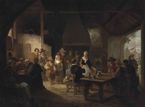 Townspeople Making Merry In The Inn Oil Painting by Willem Linnig the Elder