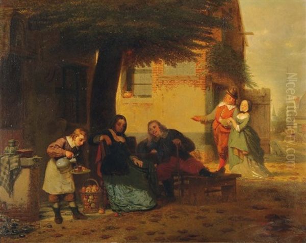 In De Welkomstt, Couple Aux Abords D'une Auberge Oil Painting by Willem Linnig the Elder