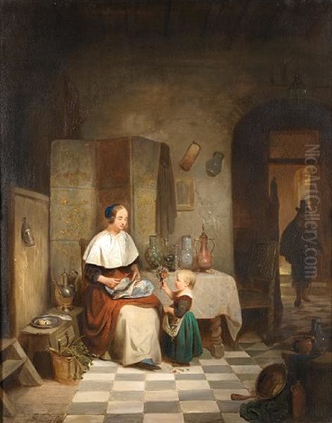 Offering Flowers Oil Painting by Willem Linnig the Elder