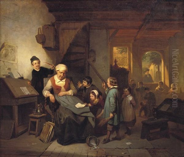 Teasing The Teacher Oil Painting by Willem Linnig the Elder