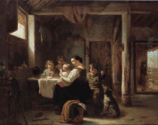 Le Repas Familial Oil Painting by Willem Linnig the Elder