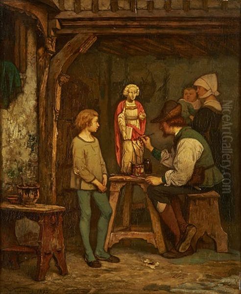 Le Cours De Restauration De Sculptures Oil Painting by Willem Linnig the Younger