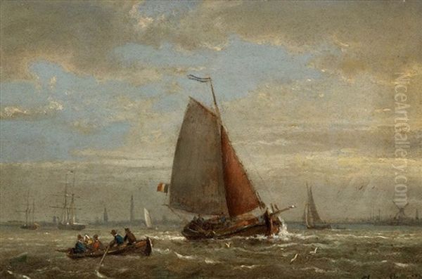 View Of The River Scheldt With Yachts Near The Antwerp Roadstead Oil Painting by Egidius Linnig