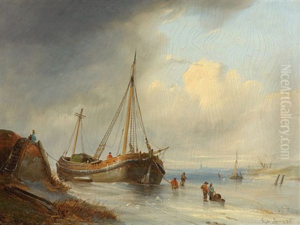 Maritime Winterlandschaft Oil Painting by Egidius Linnig