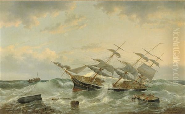 The Three-master Constant Off The Coast Of New Guinea Oil Painting by Egidius Linnig