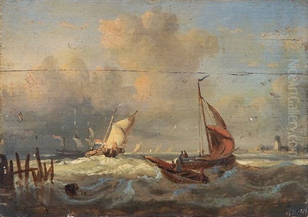 Hollandische Segler Vor Der Kuste Oil Painting by Egidius Linnig