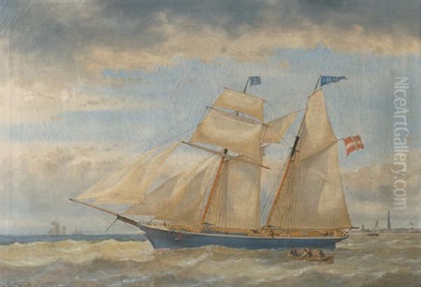 The Two Master "adeline" Sailing Past Antwerp Oil Painting by Egidius Linnig